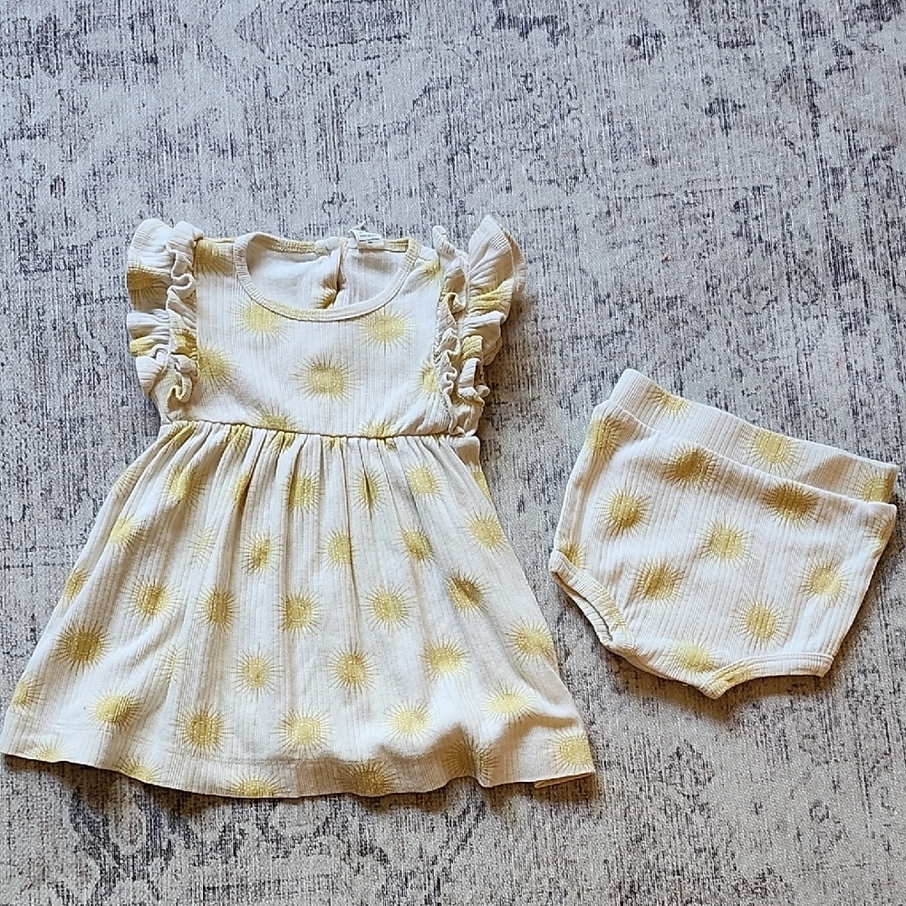 Kate Quinn Cream and Yellow Sun Pattern Dress with Bloomers